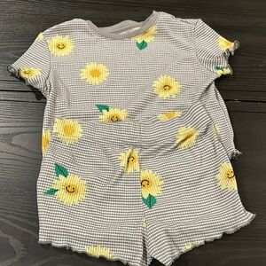 Old Navy Gray and Yellow Pajama Set with Floral Design